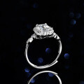 Sterling Silver Natural Blue Topaz Moissanite 1ct Emerald Cut Rectangle Ring-0-1