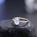 wholesale S925 Sterling Silver Plated with Natural Creamy Blue Moonstone Fashionable and Unique Gold-Tone Ring In Stock-0-0