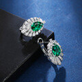 wholesale S925 Sterling Silver Radiant High-Carbon Diamond Zircon Emerald Stud Earrings for Women, Wholesale and Live Streaming-0-3