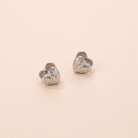 wholesale 925 Sterling Silver Minimalist Double-sided Pleated Heart Ear Clasp, Women's-E3762-White Gold 925 Silver