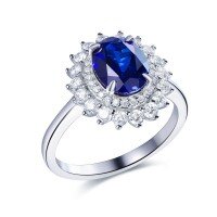 wholesale 18K White Gold Princess Diana Style 2-Carat Royal Blue Sapphire Ring Classic Double-Layer Full Diamond Lab-Grown Gemstone Ring-Cultured Sapphire Ring  US Size 5