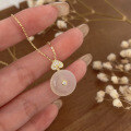 wholesale S925 Sterling Silver Natural Chalcedony Peace Buckle Pendant Necklace for Women, New Arrival, New Chinese Style Collarbone Chain-0-0