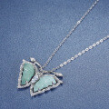 S925 Silver Inlaid Natural Hazardous Material Blue Water Jade Butterfly Pendant-0-0