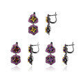 wholesale S925 Silver Designer Natural Gemstone Earrings, Floral Collection Russian Luxury Amethyst Earrings-0-4