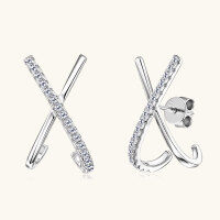 wholesale Metal material X-shaped cross earrings small design moissanite stud earrings Korean style minimalist wind internet celebrity accessories-White 0.2 carat+0.2 carat