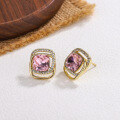 wholesale Metal, Sterling Silver 925 Retro Square Double-Layer Rhinestone Earrings Ins-0-1