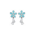 wholesale S925 Sterling Silver Inlaid with Diamond Blue Five-Petal Flower Earrings for Women, Forest Style Fresh Enamel Floral Earrings M01987-0-4
