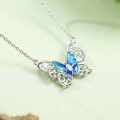 wholesale S925 sterling silver summer new small and niche women's summer high-end versatile collarbone chain with aqua blue butterfly necklace-0-3