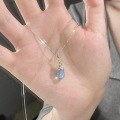 wholesale S925 Sterling Silver Mermaid's Blue Tear Drop Cat's Eye Stone Necklace for Women, Minimalist and Elegant High-End Collarbone Chain-0-1