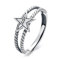 wholesale S925 Sterling Silver European and American Mixed Vintage Thai Silver Five-Pointed Star Adjustable Ring for Women, Fashion Trendy-YJ299/approx. 2.2g Adjustable opening