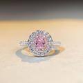 wholesale S925 Sterling Silver Pink Diamond Ring for Women, Minimalist Fashion Small Pigeon Egg Pink Gem Oval-Cut Diamond Full-Zirconia Ring-0-4
