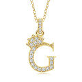 Gold-Plated Copper Crown Zircon Quartz Letter Pendant Necklace-0-10