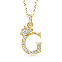 Gold-Plated Copper Crown Zircon Quartz Letter Pendant Necklace-Letter necklace G