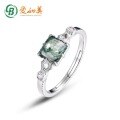 wholesale S925 Sterling Silver New Small Sugar Cube Ring Women's Fashion Moss Green Square Index Finger Ring-0-0