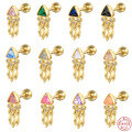 wholesale S925 Sterling Silver Mini Triangle Tassel Zircon Spiral Cartilage Stud Earrings, Creative and Versatile-0-0