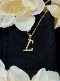 S925 Silver 18k Gold-Plated Moissanite Alphabet Pendant Necklace, DIY Gift.-L> Gold
