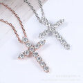 wholesale 925 Sterling Silver Plated with 18K Gold Cross Pendant Necklace for Women, Set with 11 Pieces of 10-Point D Color Moissanite, Cross-Border Wholesale-0-0