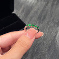 wholesale S925 Silver 40-Point Green Zircon Ring with Luxurious Halo Setting, European and American Style Women's Ring-0-0