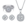 wholesale S925 Sterling Silver European-Style Three-Piece Jewelry Set with Zirconia Earrings, Necklace, and Stackable Ring-0-25