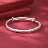 wholesale 9999 Pure Silver Solid Sterling Silver Bamboo Joint Bangle for Women, Bamboo Symbolizing Peace Gift for Mother's Day-Bamboo silver bracelet about 24g 9999 silver
