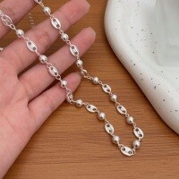 wholesale S925 Sterling Silver Korean Version Timeless Pig Nose Round Bead Necklace for Women, Fashion Minimalist High-End Heavy Duty Choker-Sterling silver