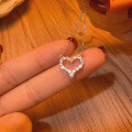 wholesale S925 Maker Hollow Small Heart Light Luxury Delicate Micro-set Diamond Necklace High-end Simple Versatile Elegant Collarbone Chain-0-1