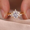 wholesale S925 Silver Round Center Stone Sunflower Moissanite Ring for Women, Designer High-End Wedding Anniversary Best-Seller-0-2