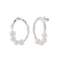 wholesale S925 Sterling Silver Rhodium-Plated Baroque Pearl Earrings, Factory Direct-Platinum>925 silver