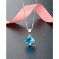 wholesale 925 Sterling Silver Blue Crystal Necklace for Women, Fashion Minimalist Elegant Square Single Diamond Pendant Collarbone Chain, High-End and Niche-0-0