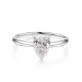 wholesale 18k White Gold Pear-Shaped Single Stone Lab-Grown Diamond Engagement Ring with 1 Carat Genuine Diamond and Plain Band-0-4