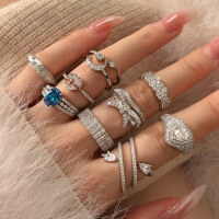 wholesale S925 Sterling Silver European and American New Arrival Women's Ring with Bowknot, Heart, Teardrop Stackable Design and Pavé Diamond Fashion Jewelry-Platinum DY121223-SW-WH>7