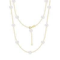 wholesale S925 Sterling Silver Versatile Long Pearl Necklace with Starry Accents-A3868_Glass Beads_18K Yellow Coating_Swimming Paint_0.02 Palladium Base_8mm 925 Silver