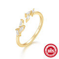 wholesale S925 Sterling Silver adjustable leaf open ring with zircon, trendy and fresh for women-0-0
