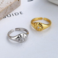 wholesale Metal S925 silver European and American retro versatile floral ring with an adjustable open band for women in a minimalist style-DJ1105/Gold color about 2 grams Adjustable opening