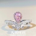 wholesale S925 Sterling Silver Ring with Teardrop High Carbon Diamond, Light Luxury Pink Diamond, Ins Style Minimalist Japanese and Korean Pear-Shaped Ring-0-0