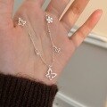 wholesale S925 Sterling Silver Korean Style Butterfly Pearl Necklace for Women, Designed with a Sense of Fashion, Elegant Floral Collarbone Chain Trendy-0-1