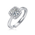 Sterling Silver Moissanite Four-Prong Square Halo Ring Classic Wholesale Jewelry-0-3