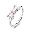 wholesale S925 Sterling Silver Cute and Sweet Style Pink Diamond Bow Ring Versatile Gentle Temperament Light Luxury Index Finger Ring-0-4