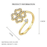 wholesale S925 Sterling Silver Floral Petal Adjustable Open Ring For Women-K2163-Gold Adjustable opening