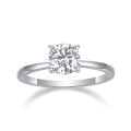 Rhodium-Plated 925 Sterling Silver Four-Prong Moissanite Ring, Dainty Closed Band-0-2