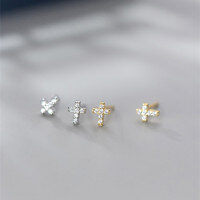 wholesale S925 silver Korean-style mini diamond-encrusted cross stud earrings, petite and elegant student fashion earrings G4436-S925 silver pair gold model>925 silver