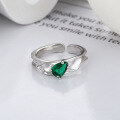 wholesale S925 Sterling Silver Irregular Open Ring with Green Zircon, Light Luxury Style, Niche Design Index Finger Ring-0-2