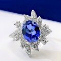 wholesale 925 Silver New Oval 7*9 Ice Flower Cut Synthetic Sapphire Floral Ring-0-3
