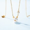 wholesale S925 sterling silver gold-plated cute minimalist cat shell pearl necklace for women, small batch wholesale-0-2