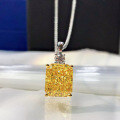 wholesale S925 silver new jewelry women's high-carbon diamond rectangular yellow diamond necklace-0-5