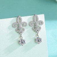 wholesale PT950 gold-plated S925 sterling silver cross-border new moissanite earrings with a sense of high-end luxury, Queen's iris flower earrings-50-point (zircon) earrings>925 silver