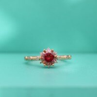 wholesale S925 Sterling Silver Pink Moissanite Ring Women's Six-Prong Flower Design Small Aesthetic Style Thin Band Cross-Border Wholesale-1 carat (zircon) ring  US size 6