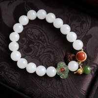 wholesale Metal material first: Factory wholesale natural Hetian jade bracelet, white jade Hetian jade bracelet for women, high-end sense jewelry gifts, drop shipping-10mm white jade bracelet