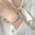 wholesale S925 Sterling Silver Fresh and Sweet Style Niche Design Blue Rectangle Bow Beaded Bracelet S7855-0-1
