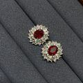 Metal Cultured Ruby Stud Earrings and Pigeon Blood Red Gemstone Necklace Set-0-2